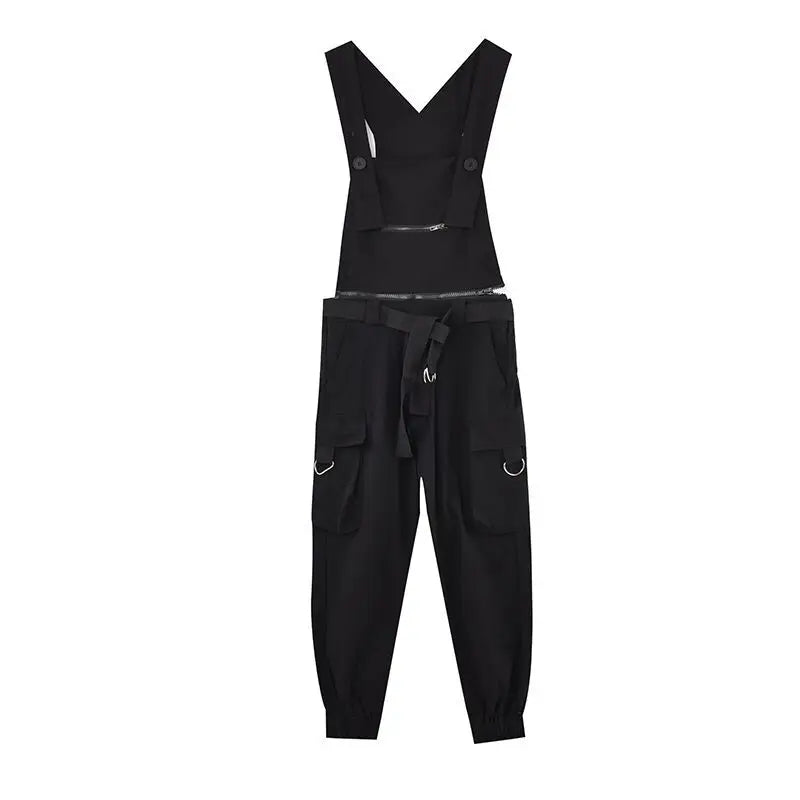 sanyamk - Autumn men's work clothes suspenders hair stylist dark functional casual pants teenagers loose Hip Hop Pants