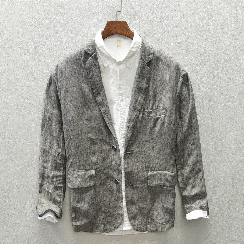 Bonsir Autumn New Linen Suit Jacket Business Casual Daily Gentlemen Multi-Pocket Retro Classic Breathable Loose 4 Colors Blazer