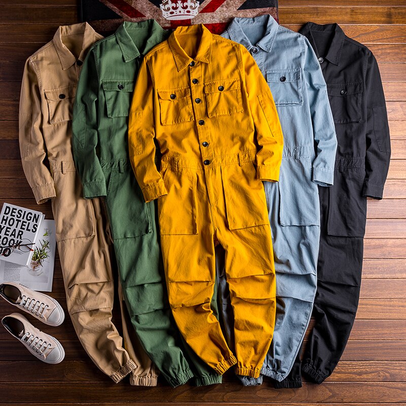 sanyamk Men's long sleeve pockets cargo joggers jumpsuits Casual overalls coveralls Costume pants Black Army green Khaki