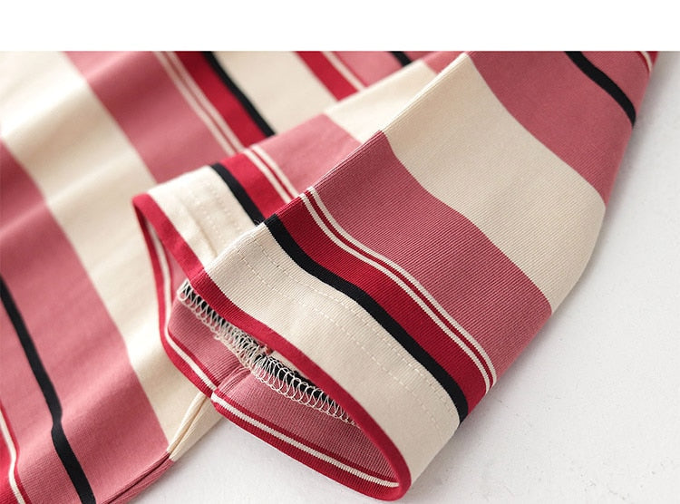 Bonsir Summer Stripe T-Shirt Men And Women Classic Streetwear Fashion Ins Trend Vintage O-Neck Cotton Youth Couple Short-Sleeved Tops