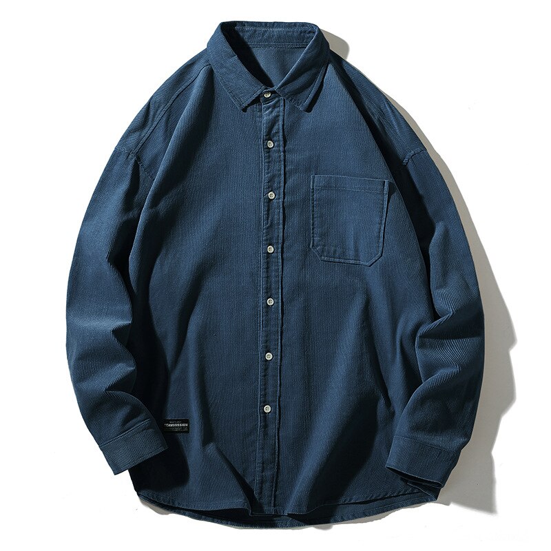 sanyamk Japanese System Male Vintage Flannel Shirt Autumn New Men's Solid Color Loose Long Sleeve Shirt oversized Man Shirt Koszula