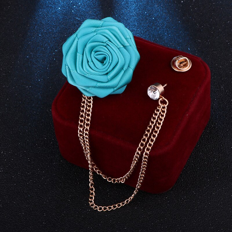 Korean Bridegroom Wedding Brooches Cloth Art Hand-made Rose Flower Brooch Lapel Pin Badge Tassel Chain Men's Suit Accessories