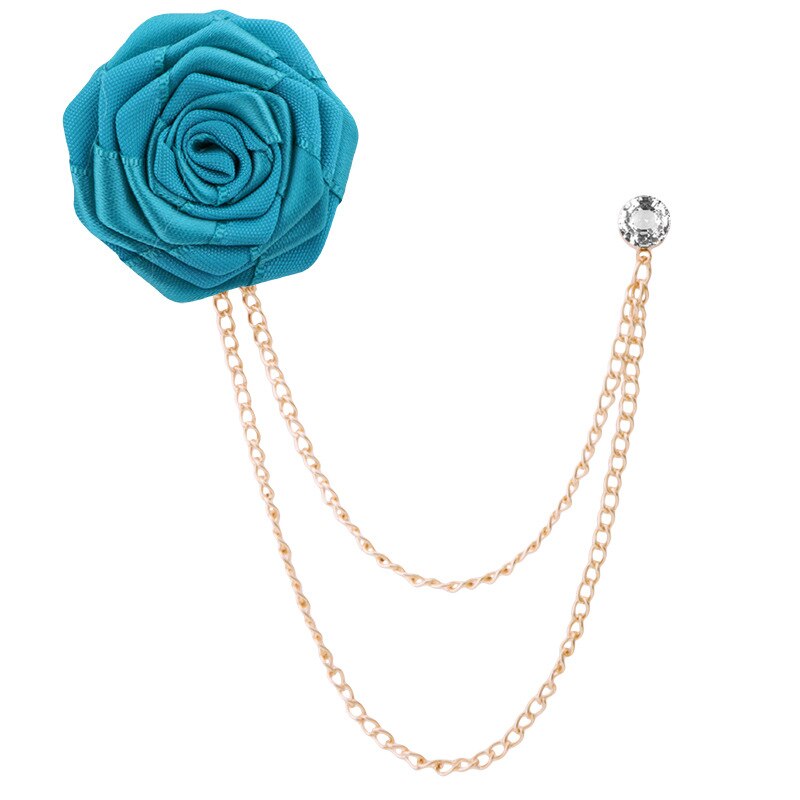 Korean Bridegroom Wedding Brooches Cloth Art Hand-made Rose Flower Brooch Lapel Pin Badge Tassel Chain Men's Suit Accessories