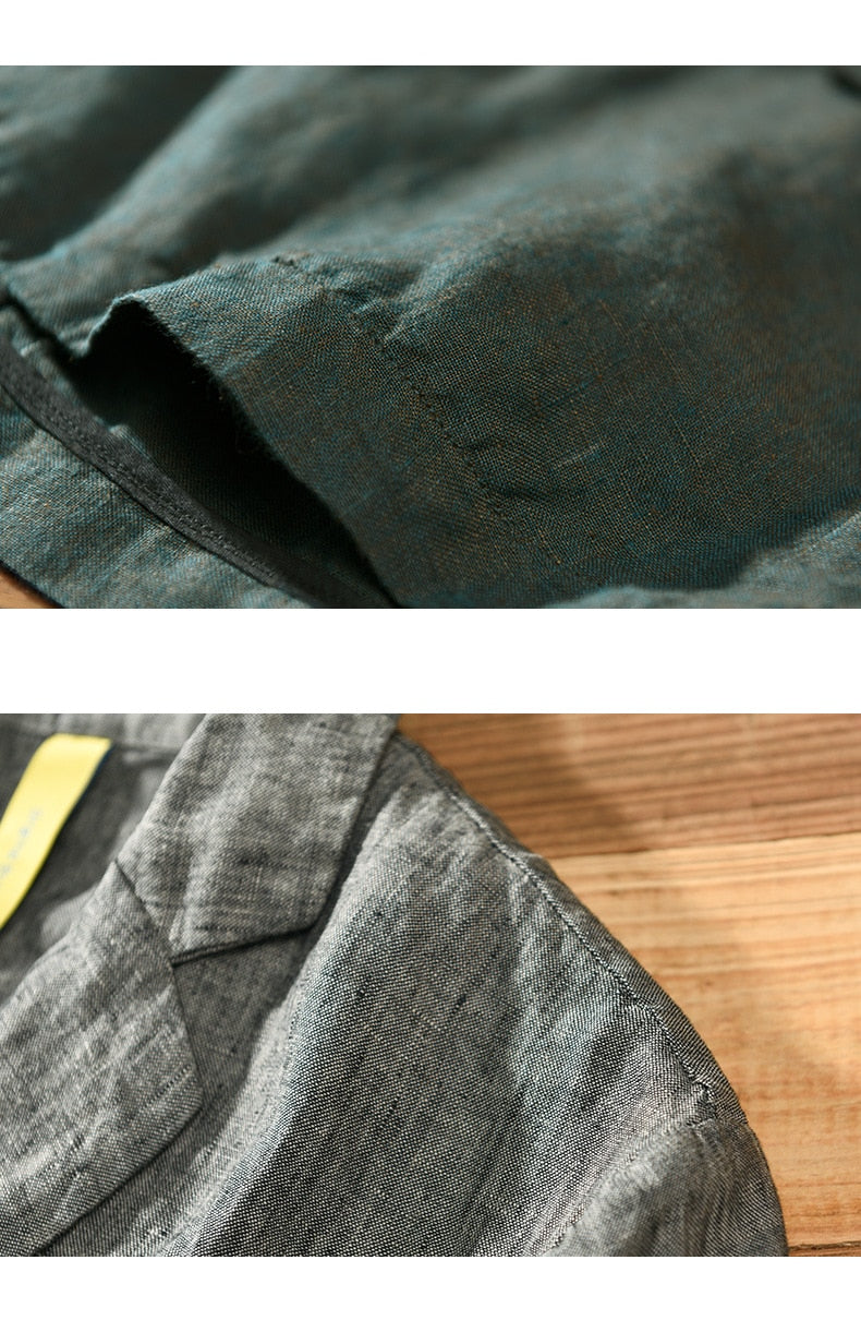 Bonsir Autumn New Linen Suit Jacket Business Casual Daily Gentlemen Multi-Pocket Retro Classic Breathable Loose 4 Colors Blazer
