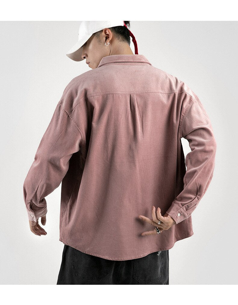 sanyamk Japanese System Male Vintage Flannel Shirt Autumn New Men's Solid Color Loose Long Sleeve Shirt oversized Man Shirt Koszula