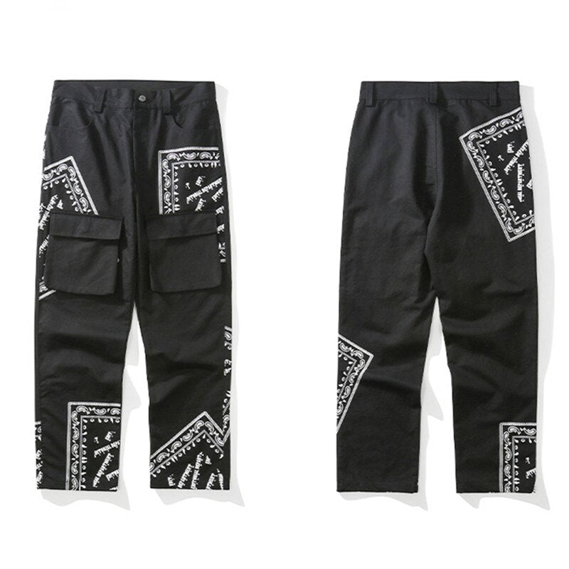 Bonsir Korean Fashion Cashew Flowers Cotton Men Straight Cargo Pants Japanese Streetwear Casual Loose Kpop Trousers Pantalon Homme
