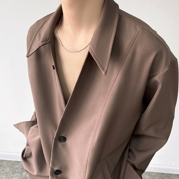 Bonsir Men's Autumn Simple Cool Style Long Sleeve Shirt High Quality Japanese Vintage Fashion Loose Casual Thick Shirt Coat Man