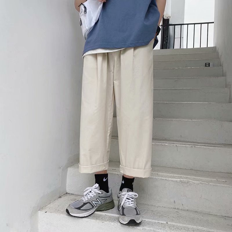 Bonsir Streetwear Mens Korean Fashions Pants Wide Leg Joggers Mens Khaki brown Black Loose Japan Style Straight Pants