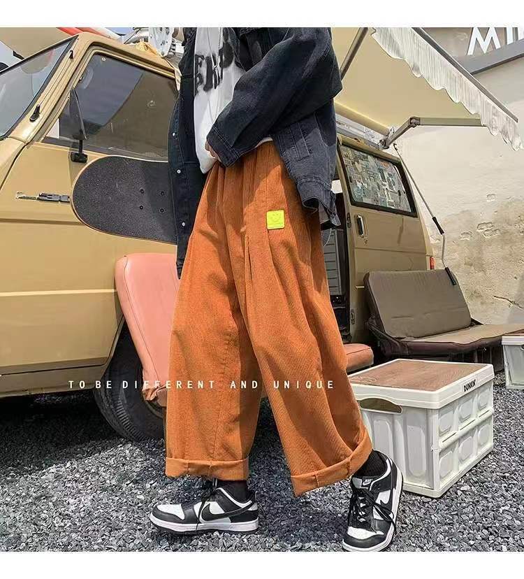 sanyamk Men's Retro Corduroy Fabric Casual Pants Loose Fashion Trend Wide Leg Pants Solid Color High-quality Trousers Size M-3XL