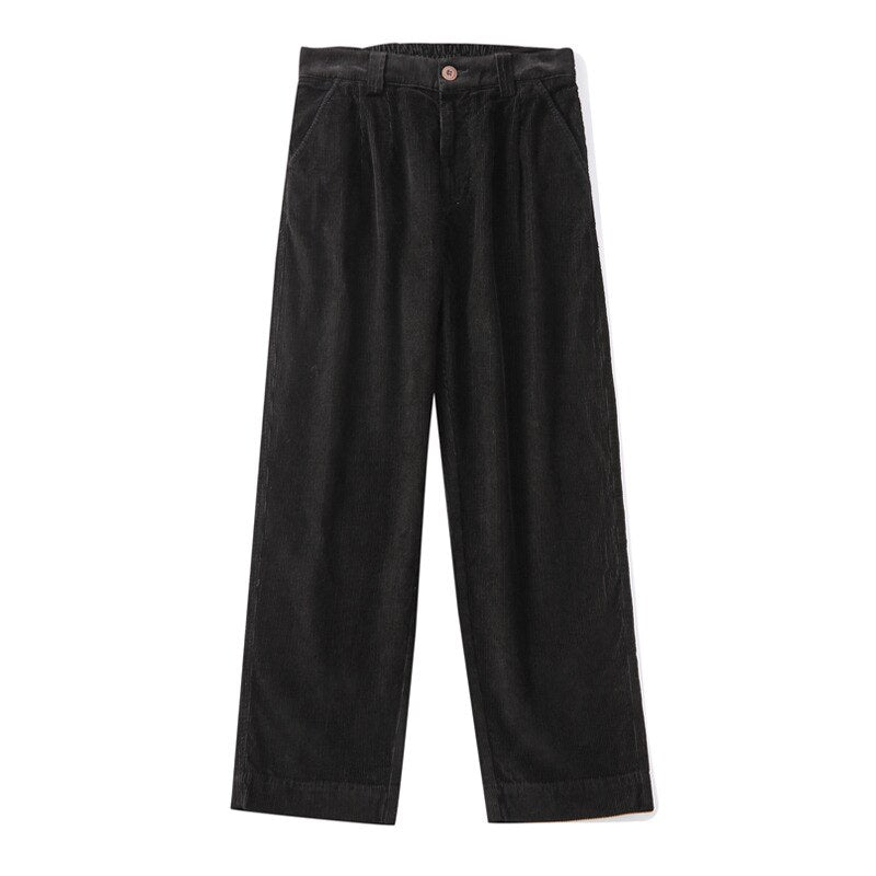 sanyamk New Man's Straight Pants Corduroy Japanese Mid Waist Zipper Trend Vintage Solid Color Loose Casual Mens Wide Leg Trousers