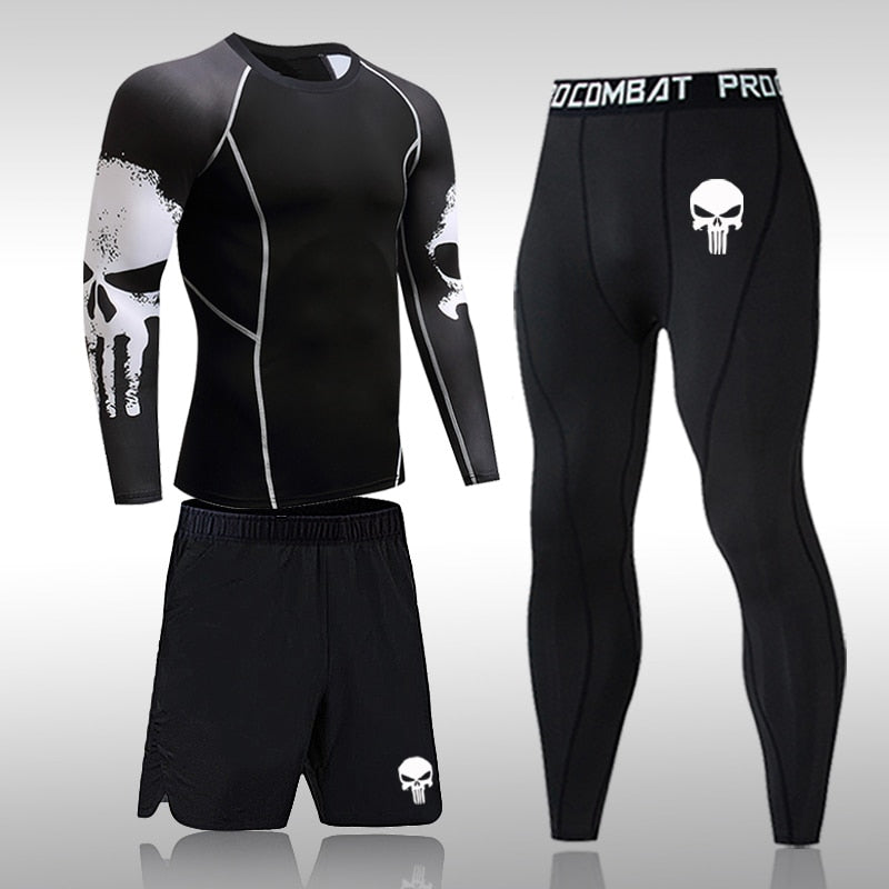 sanyamk Gym New Men's Compression Set Running Tights Workout Fitness Training Tracksuit Long Sleeves Shirts Sports Suits Rashgard Kit