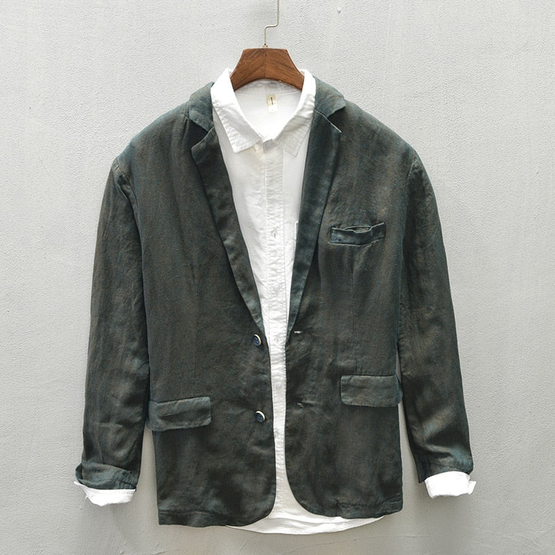 Bonsir Autumn New Linen Suit Jacket Business Casual Daily Gentlemen Multi-Pocket Retro Classic Breathable Loose 4 Colors Blazer