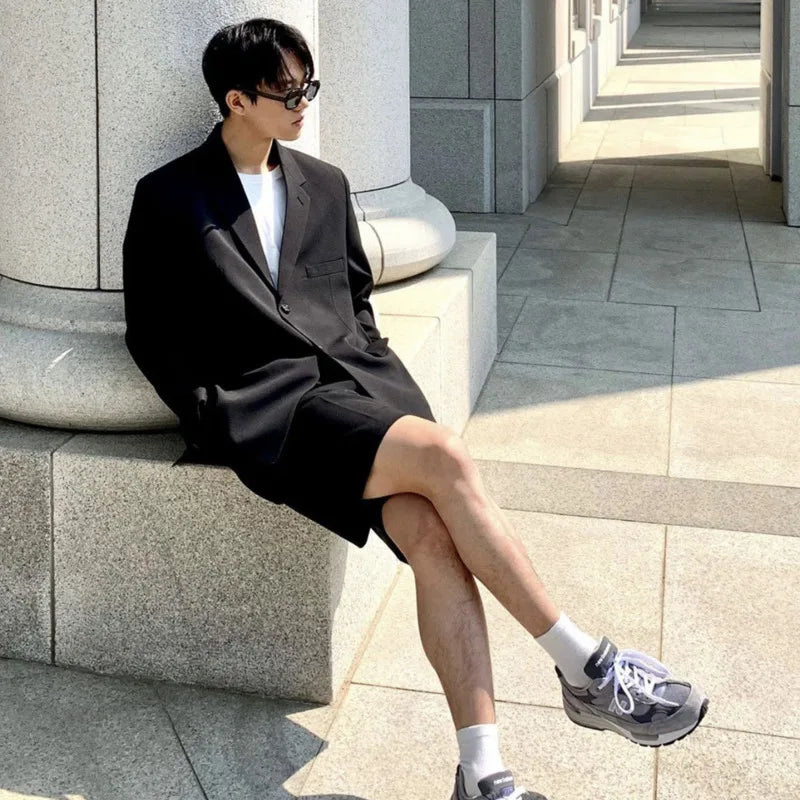 sanyamk Summer Korean Shorts Men's Fashion Solid Color Business Casual Dress Shorts Men Streetwear Wild Loose Suit Shorts Mens M-XL