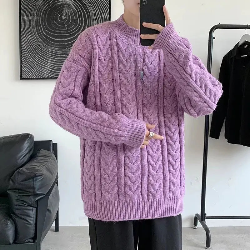 Bonsir - new round neck knitted sweater autumn and winter men's knitting thick wool twisted twist pullover sweater