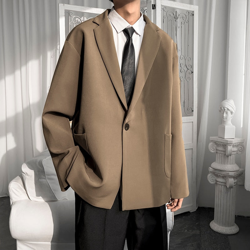 sanyamk 5 Colors Korean-style Men Casual Blazers Male One Button Suit Jackets Daily Business Streetwear All-match Simple Suit-tops