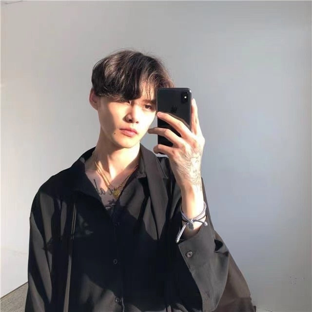 sanyamk Four Seasons Korean Men's Loose Retro Chiffon Fabric Bow Tie Shirt Men's Long Sleeve Nice Clothes Shirts White/black Color Coats