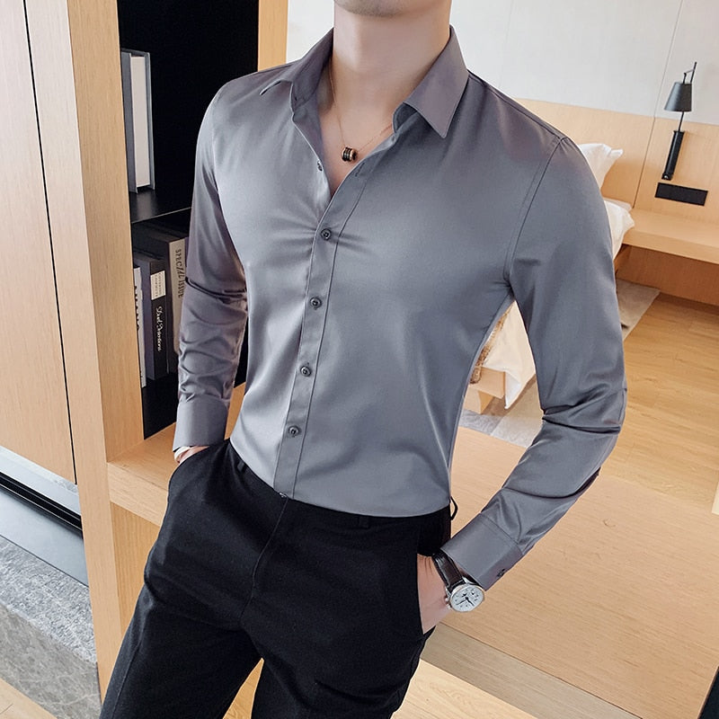 Bonsir British Style Long Sleeve Shirt Men Clothing Fashion Autumn Business Formal Wear Chemise Homme Slim Fit Camisa Masculina
