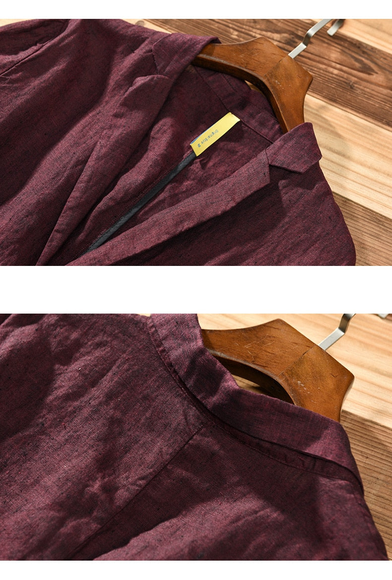 Bonsir Autumn New Linen Suit Jacket Business Casual Daily Gentlemen Multi-Pocket Retro Classic Breathable Loose 4 Colors Blazer