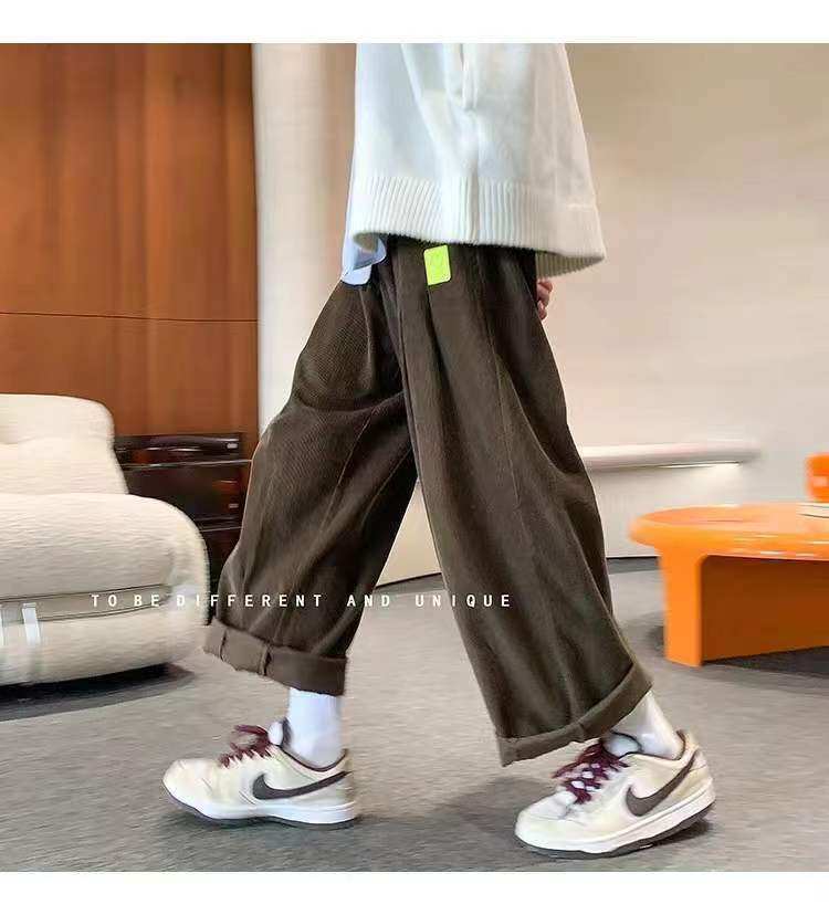 sanyamk Men's Retro Corduroy Fabric Casual Pants Loose Fashion Trend Wide Leg Pants Solid Color High-quality Trousers Size M-3XL