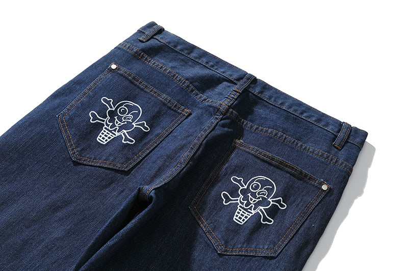 sanyamk Dog Print Straight Loose Jeans Mens Retro High Street Oversize Casual Denim Trousers Harajuku Washed Hip Hop Jean Pants