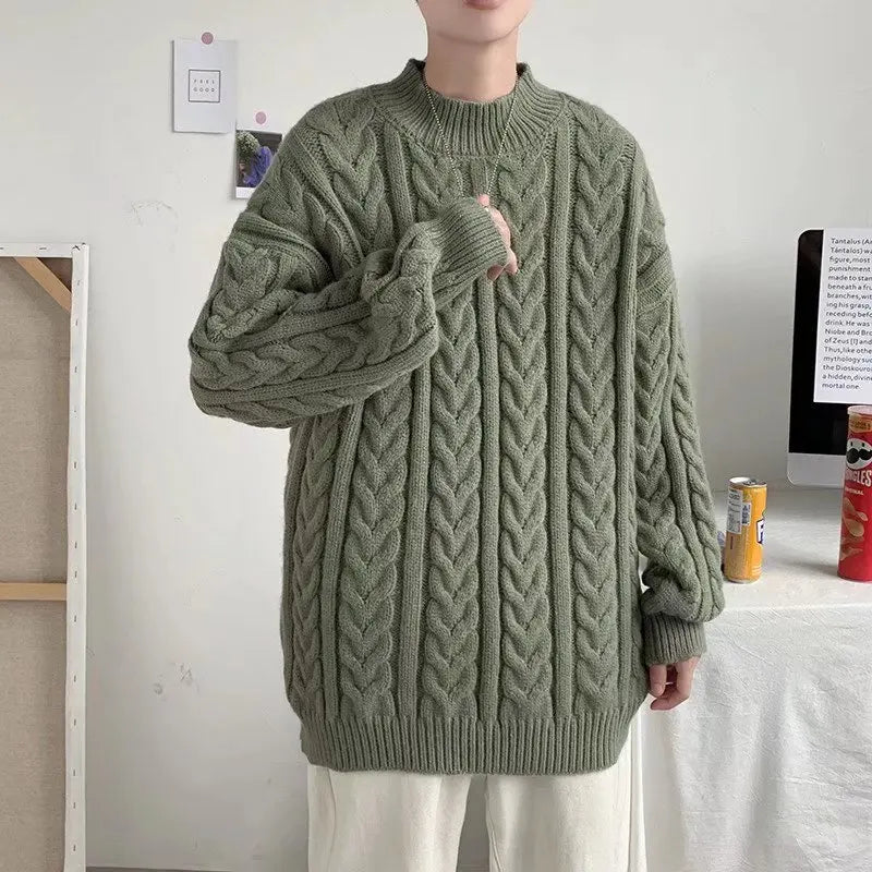 Bonsir - new round neck knitted sweater autumn and winter men's knitting thick wool twisted twist pullover sweater