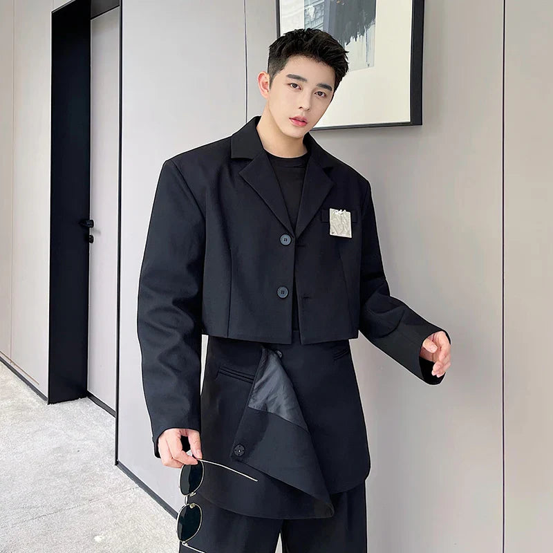 Bonsir Autumn men's short suit personalized three-dimensional cutting Korean version versatile trend men's solid color suit hairdresser
