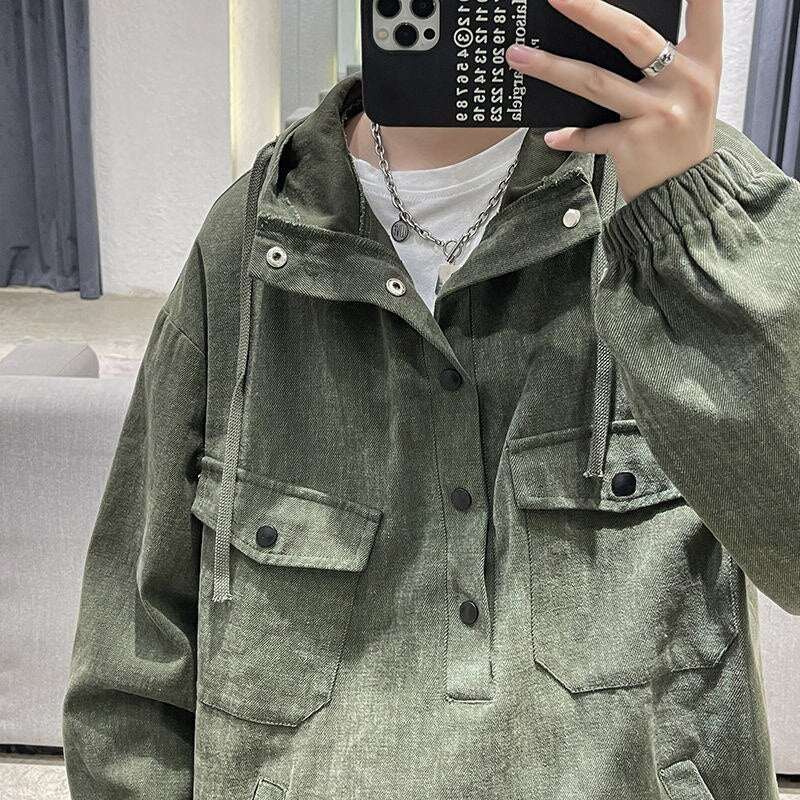Bonsir Autumn Cotton Pullover Jacket Men's Fashion Casual Pocket Tooling Jackets Mens Streetwear Loose Hip-hop Bomber Jacket Men M-5XL