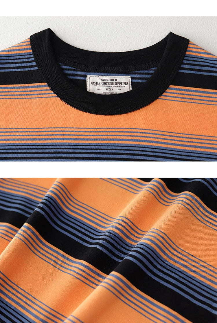 Bonsir Summer Stripe T-Shirt Men And Women Classic Streetwear Fashion Ins Trend Vintage O-Neck Cotton Youth Couple Short-Sleeved Tops