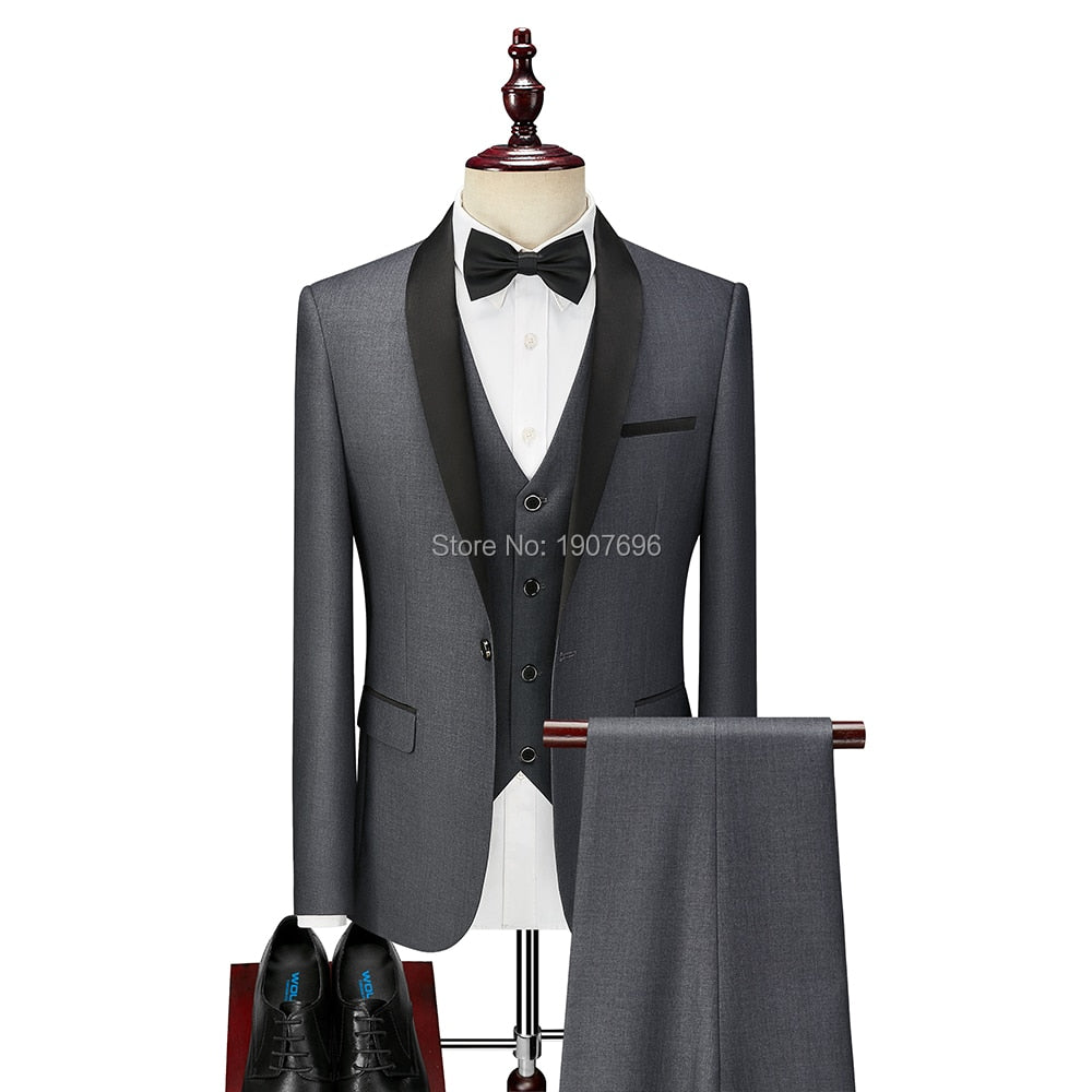 sanyamk 3 Piece Boyfriend Men Suits for Slim Fit Wedding Tuxedos Black Formal Groom Jacket Pants Vest Ready in Stock