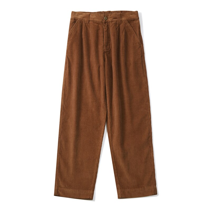 sanyamk New Man's Straight Pants Corduroy Japanese Mid Waist Zipper Trend Vintage Solid Color Loose Casual Mens Wide Leg Trousers