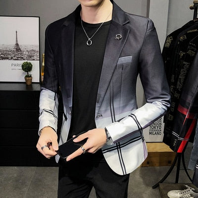 sanyamk Spring Men's Plaid Blazer Fashion Business Casual Men's Slim Suit Jacket Large Size Casual Banquet Wedding Party Club Dress