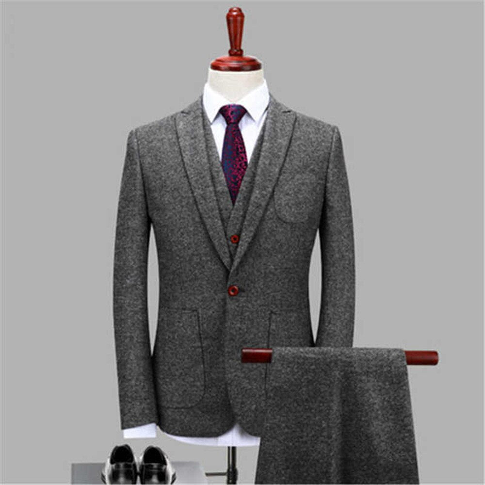 sanyamk Men Suit Slim Fit Wool Men's Suits 3 Piece Tweed Tuxedo For Wedding Suit For Men Groomsmen (blazer+vest+pants)