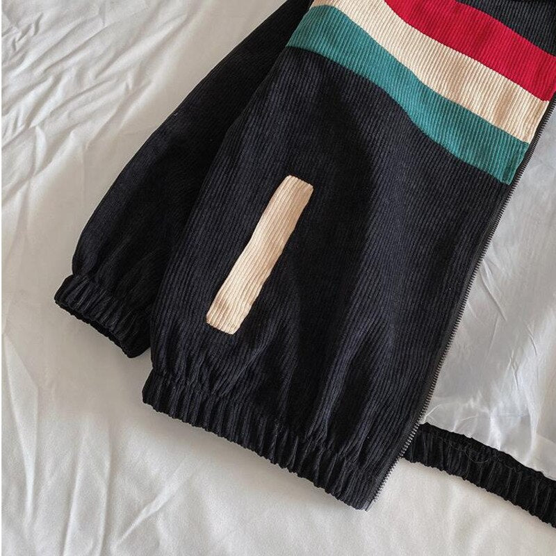 Bonsir Corduroy Jacket Men's Fashion Contrast Color Casual Jackets Mens Streetwear Wild Loose Hip Hop Bomber Jacket Men M-2XL