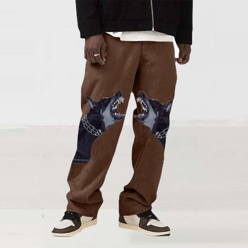 Bonsir Dog Print Man Loose Straight Oversize Pants Male Streetwear Hip Hop Long Trousers Fashion Elastic Waist New Arrived Pants