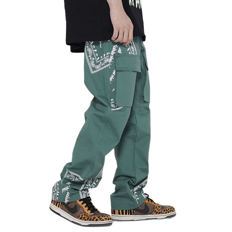 Bonsir Korean Fashion Cashew Flowers Cotton Men Straight Cargo Pants Japanese Streetwear Casual Loose Kpop Trousers Pantalon Homme