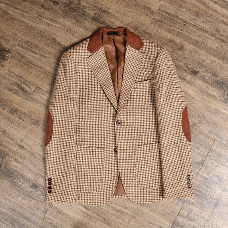 Brown Classic Plaid Tweed Suit for Men Slim fit Groom Wedding Tuxedo Blazer Male Formal Business Jacket Vest Pants 3 Piece