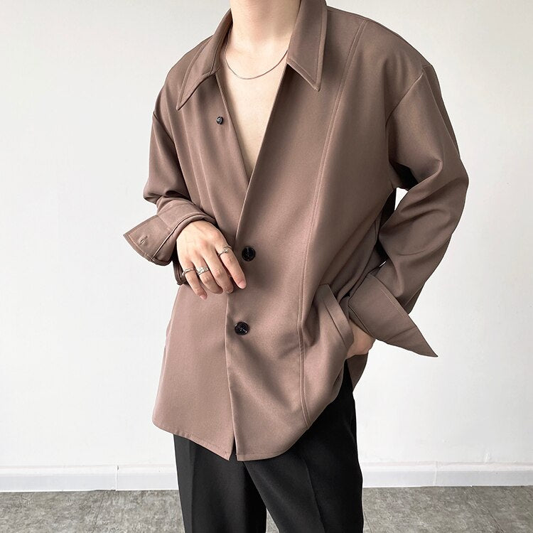 Bonsir Men's Autumn Simple Cool Style Long Sleeve Shirt High Quality Japanese Vintage Fashion Loose Casual Thick Shirt Coat Man