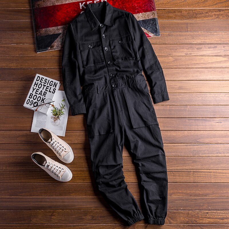 sanyamk Men's long sleeve pockets cargo joggers jumpsuits Casual overalls coveralls Costume pants Black Army green Khaki