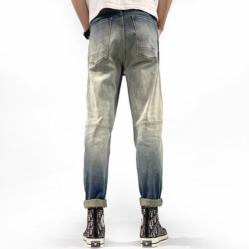 sanyamk 740 Fall New Men Jeans Vintage Denim Trendy Hole Korean Style Slim Hip Hop Streetwear Personality Distressed Male Pants Brand