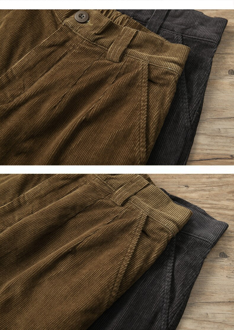 sanyamk New Man's Straight Pants Corduroy Japanese Mid Waist Zipper Trend Vintage Solid Color Loose Casual Mens Wide Leg Trousers