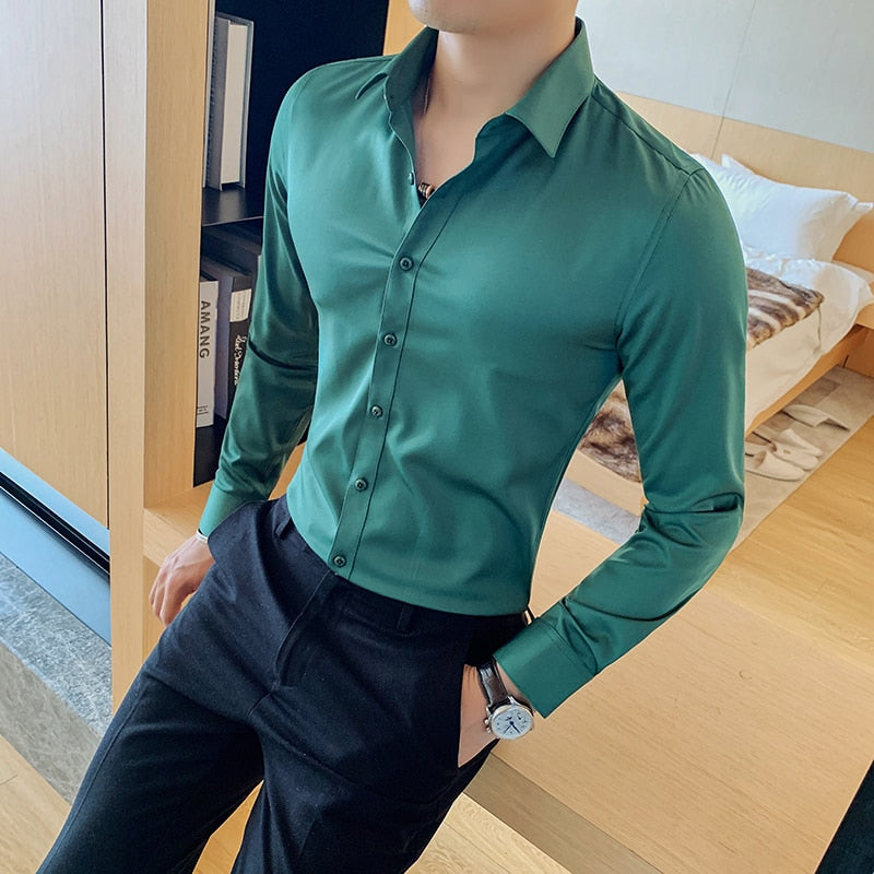 Bonsir British Style Long Sleeve Shirt Men Clothing Fashion Autumn Business Formal Wear Chemise Homme Slim Fit Camisa Masculina