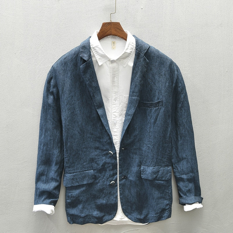 Bonsir Autumn New Linen Suit Jacket Business Casual Daily Gentlemen Multi-Pocket Retro Classic Breathable Loose 4 Colors Blazer