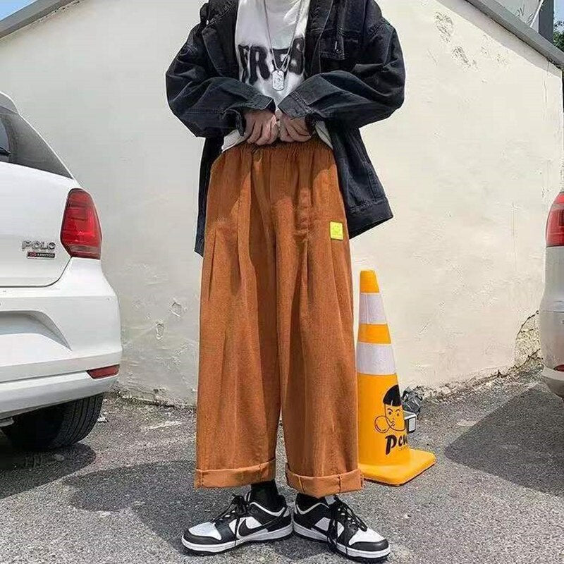 sanyamk Men's Retro Corduroy Fabric Casual Pants Loose Fashion Trend Wide Leg Pants Solid Color High-quality Trousers Size M-3XL