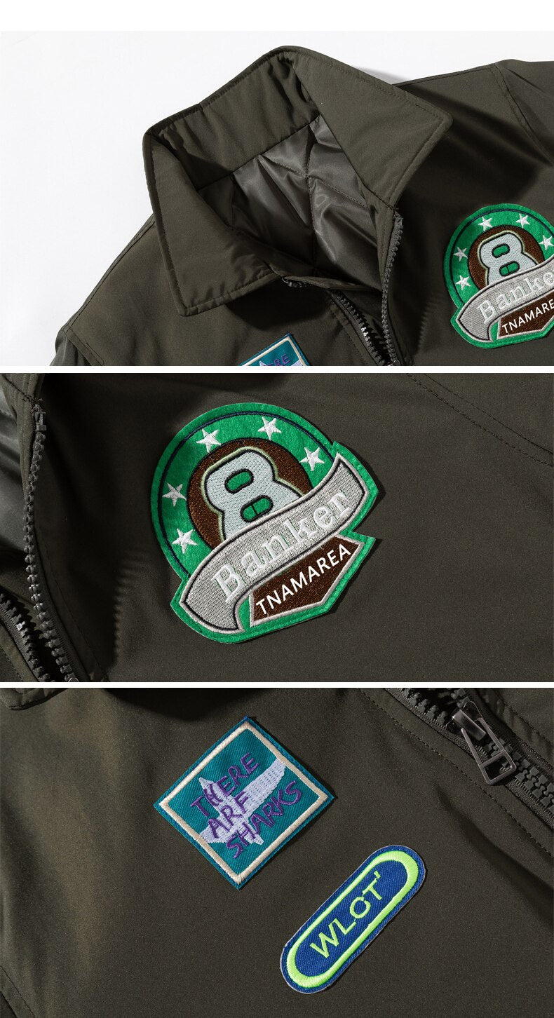 sanyamk Winter Men's Hip Hop Jacket Letters Embroidery Color Block Baseball Coats Couple Add Cotton Flight Outwear Unisex