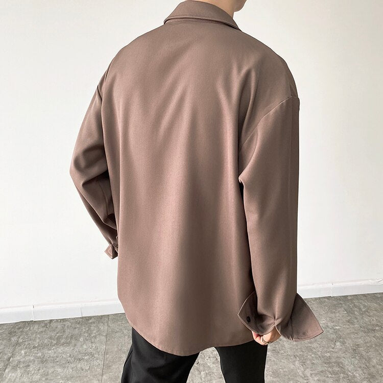 Bonsir Men's Autumn Simple Cool Style Long Sleeve Shirt High Quality Japanese Vintage Fashion Loose Casual Thick Shirt Coat Man