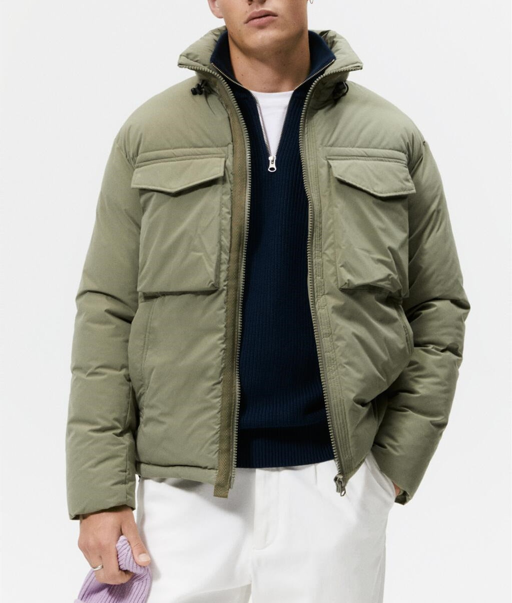 sanyamk Men's Cargo Cotton Jacket Big Pocket Warm Solid Color Coats Fashion Windproof Outwear For Male