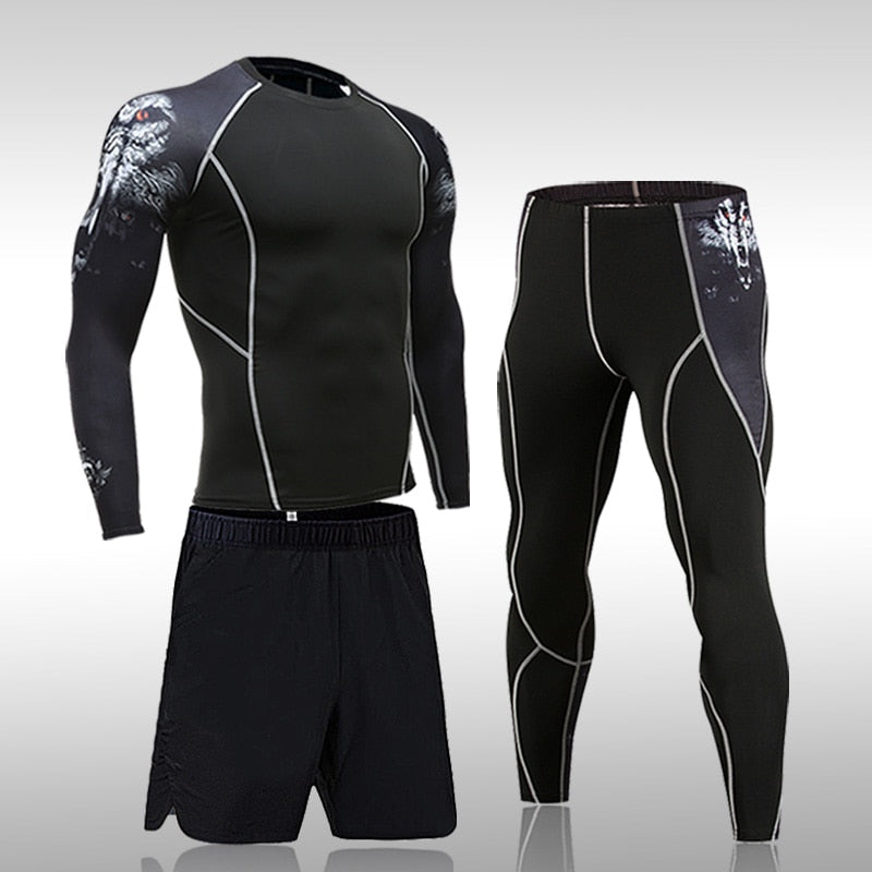 sanyamk Gym New Men's Compression Set Running Tights Workout Fitness Training Tracksuit Long Sleeves Shirts Sports Suits Rashgard Kit