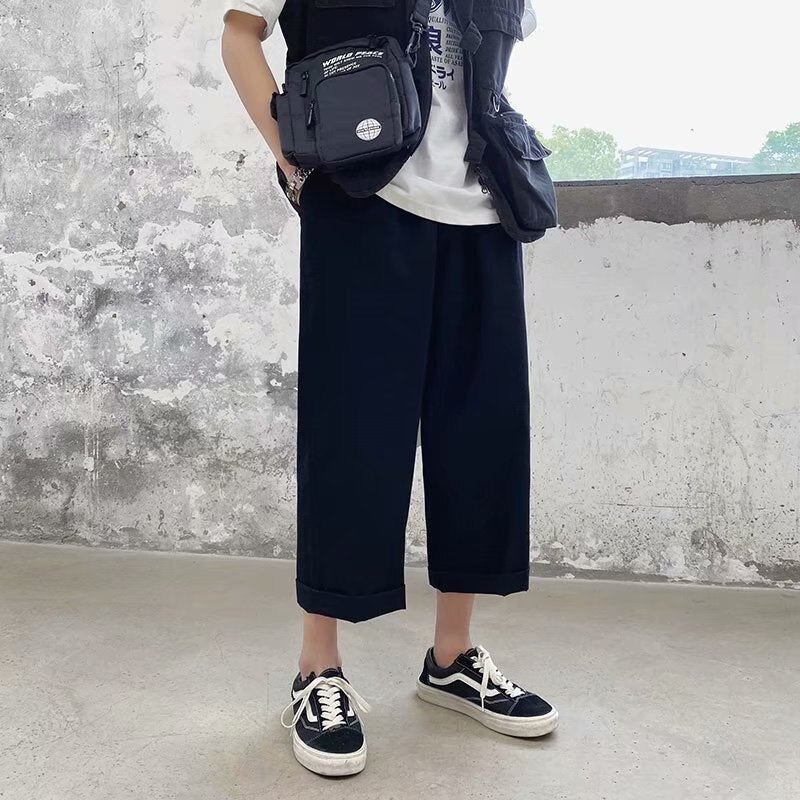 Bonsir Streetwear Mens Korean Fashions Pants Wide Leg Joggers Mens Khaki brown Black Loose Japan Style Straight Pants
