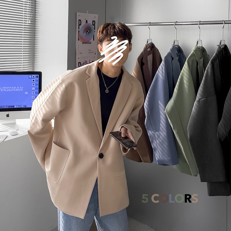 sanyamk 5 Colors Korean-style Men Casual Blazers Male One Button Suit Jackets Daily Business Streetwear All-match Simple Suit-tops