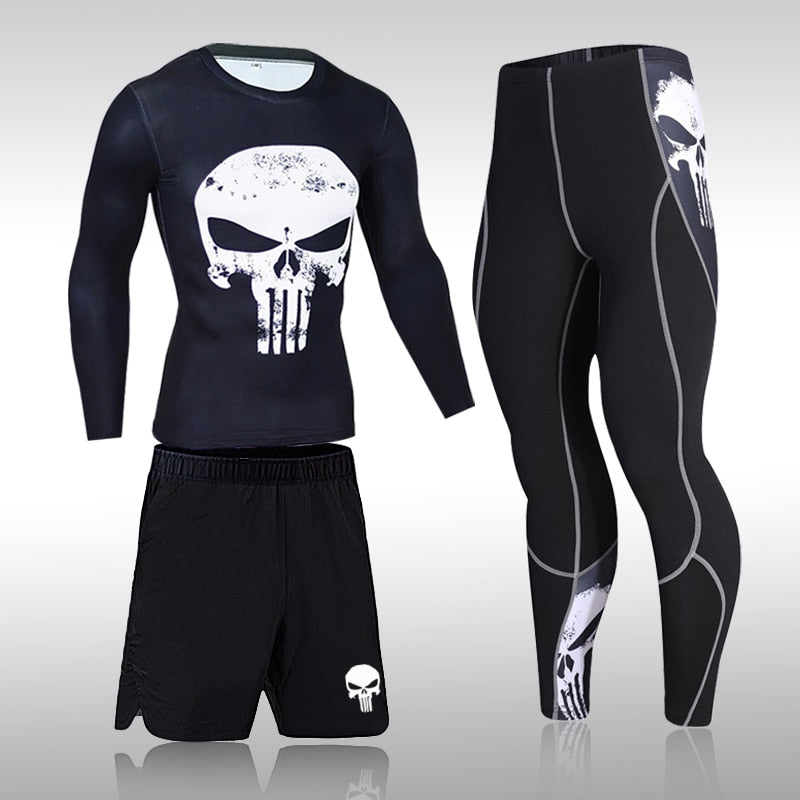 sanyamk Gym New Men's Compression Set Running Tights Workout Fitness Training Tracksuit Long Sleeves Shirts Sports Suits Rashgard Kit
